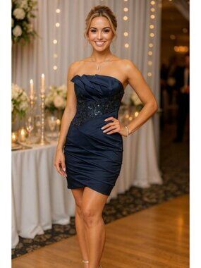 NWT - Julian Joyce by Mandalay -Strapless Sequined Navy Cocktail Dress - Size 12